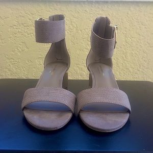 Andrew Marc Gold Block Heel Sandals